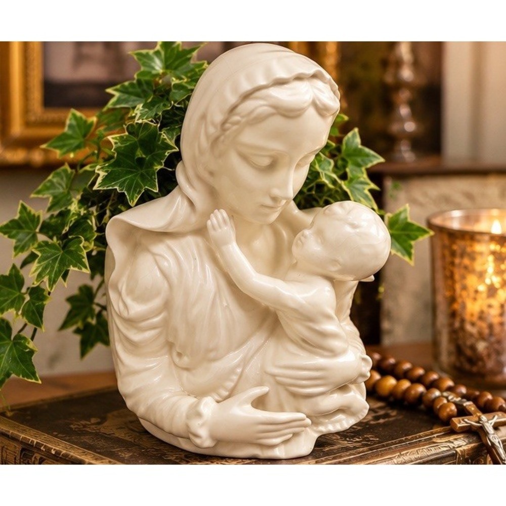 Vintage MADONNA and CHILD White Porcelain Planter Figurine